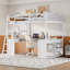 Lit mezzanine double en bois avec bureau en U