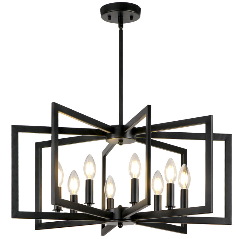Barines 8-Light Modern Industrial Geometric Farmhouse Chandelier, Black