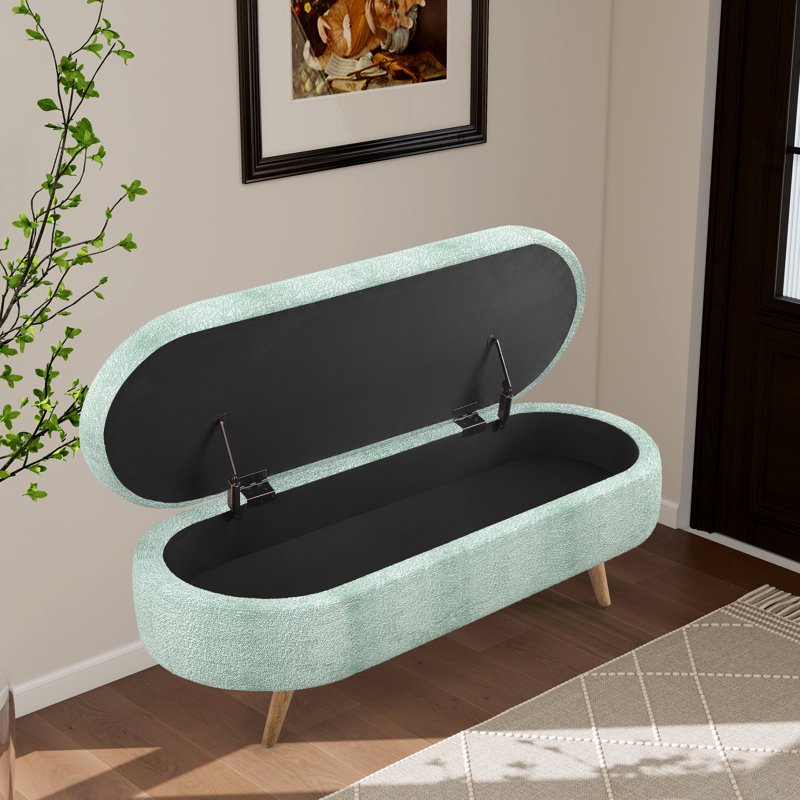43.48" W Upholstered Flip Top Storage Bench With Solid Wood Legs, Cyan