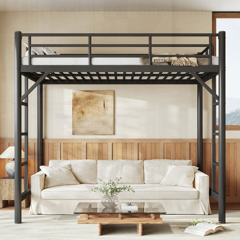 Lit mezzanine en métal avec échelle facile à monter et garde-corps pour économiser de l'espace et de la sécurité, parfait pour les enfants et les adolescents
