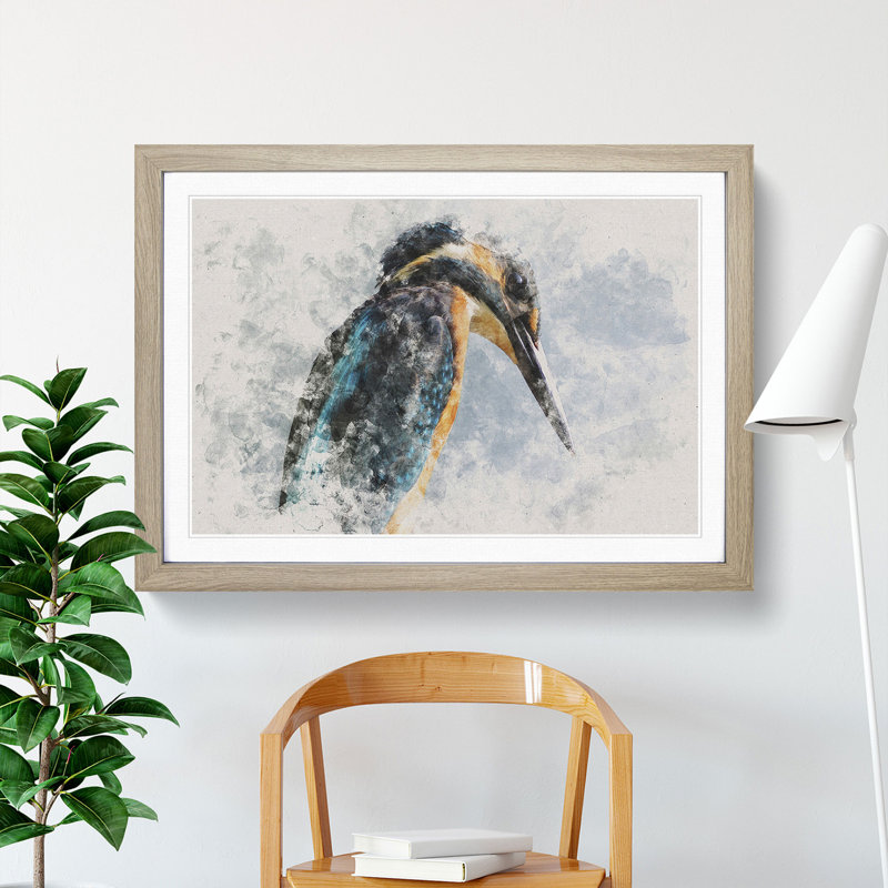 Kingfisher Bird Vol.1 - Picture Frame Graphic Art, 36cm H x 48cm W x 2cm D, Oak Framed