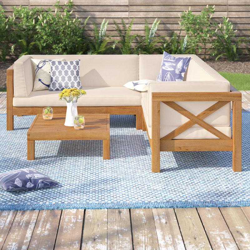 Ensemble de canapé modulaire avec coussins 4 pièces Luthersville, Naturel / beige