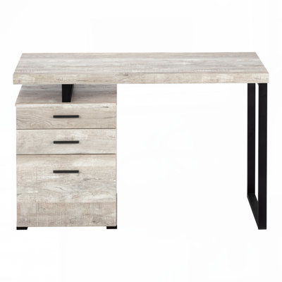 Bureau d'ordinateur, bureau personnel, ordinateur portable, installation à gauche, à droite, tiroirs de rangement, l 48 po, travail, stratifié beige, métal noir, contemporain,