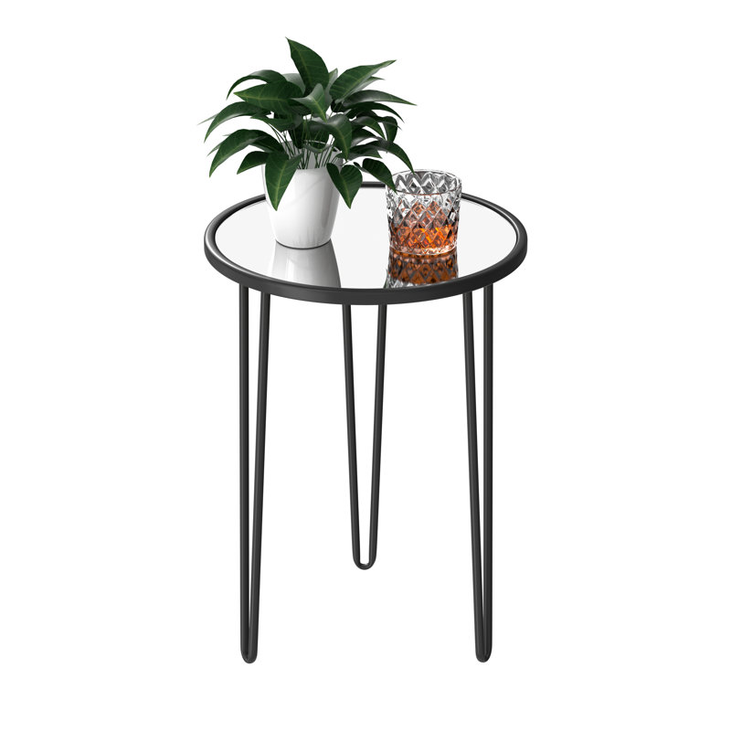 Table d'appoint moderne d'extérieur 21,5 po Dier, Miroir blanc, Noir