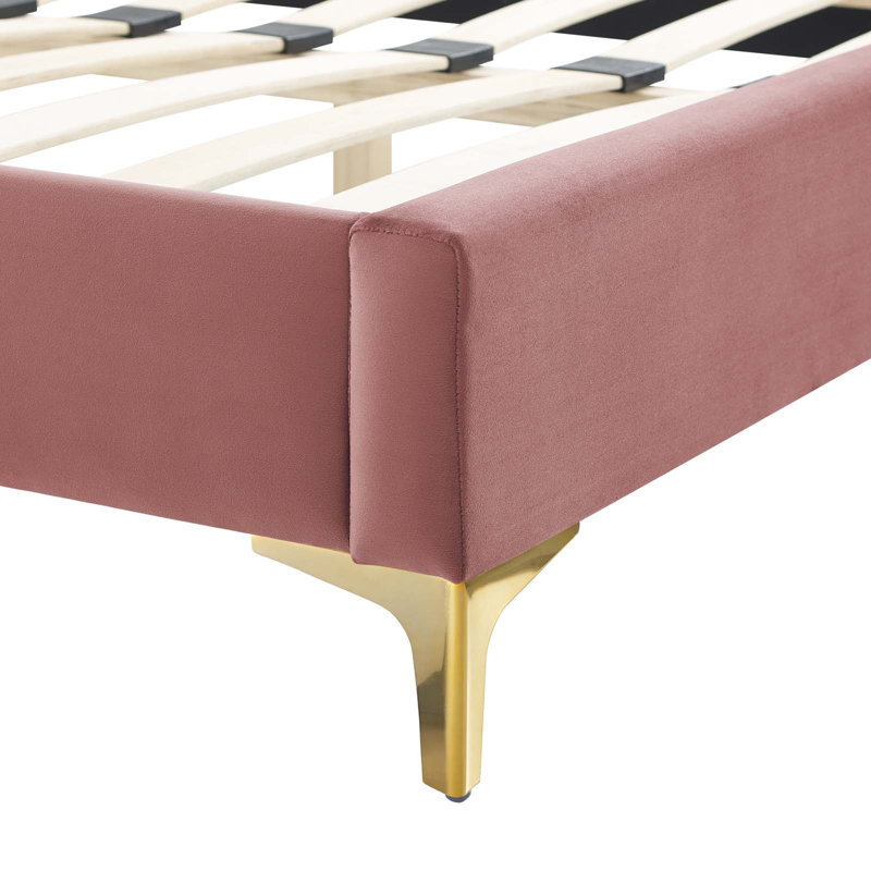 Lit plateforme en velours Alexandria, Vieux rose, Simple