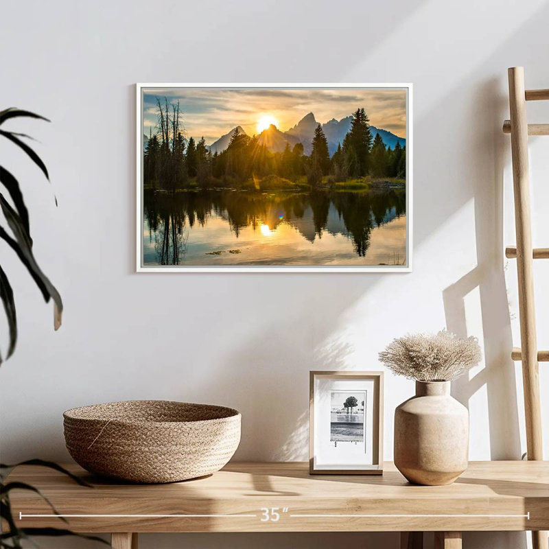 Coucher de soleil spectaculaire sur Grand Teton, Cadre flottant blanc, 19 po x 13 po