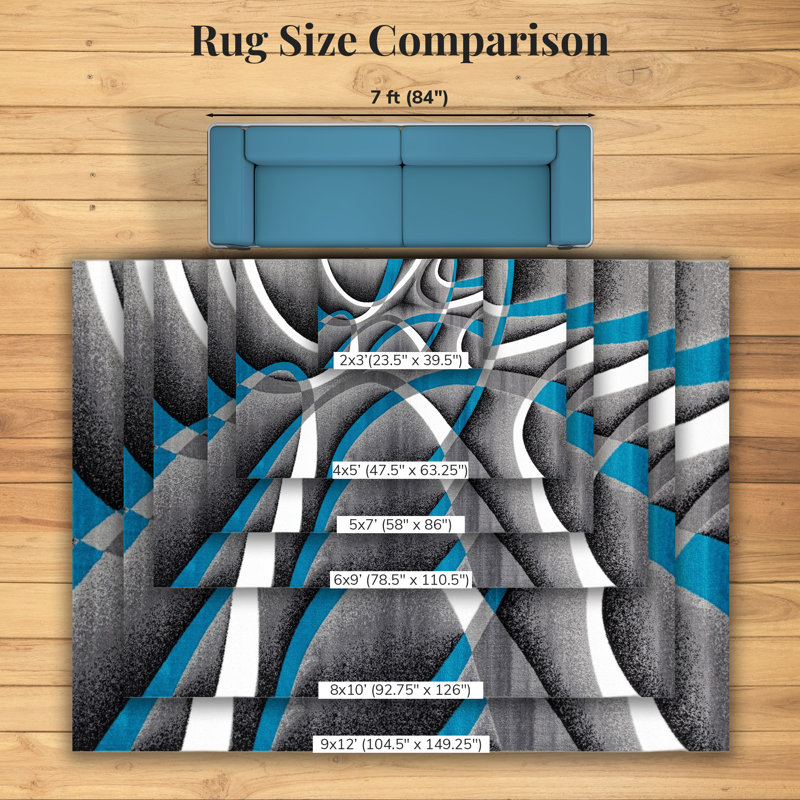 Tapis d'intérieur à motif abstrait turquoise / gris Arsenovic, Rond 6 pi 5 po