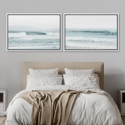 Coastal Beach " Ocean Waves On Washed Out Beach Nature Nautical Coastal " 2 - Pieces