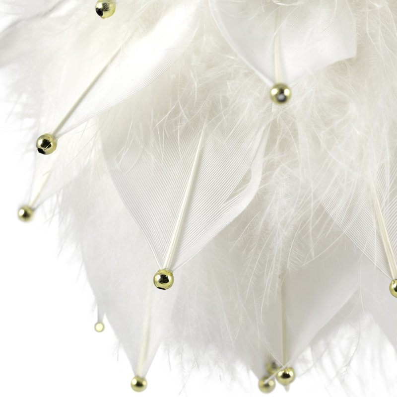 Ornement boule de Noël plumes avec perles - 5 po - blanc