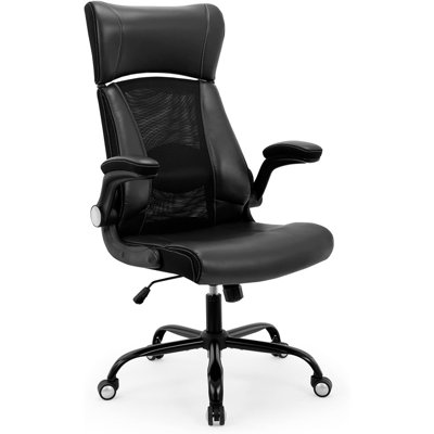 Fauteuil de bureau à domicile, fauteuil de bureau ergonomique avec support lombaire, fauteuil de direction réglable en simili-cuir, appui-tête réglable, accoudoir, hauteur pour les jeux de bureau à domicile, noir