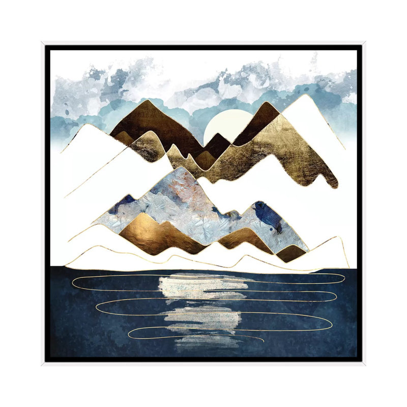 Minimal Abstract Mountains - impression d'art graphique, H 18 po x l 18 po x 1,5 po, Toile blanche encadrée, Aucun mat