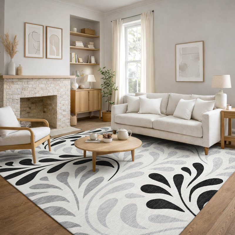 Premium Machine Washable Mayfield AMF2411 Floral Rug, Ivory, 10' x 14'