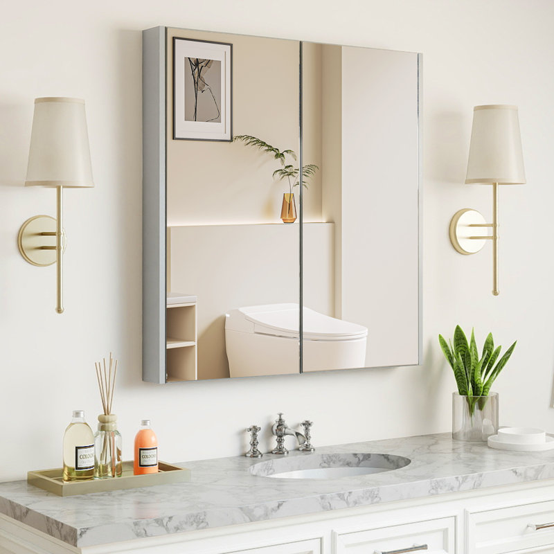 Recessed Framed Mirrored Bathroom Cabinets with Mirror Adjustable Shelves