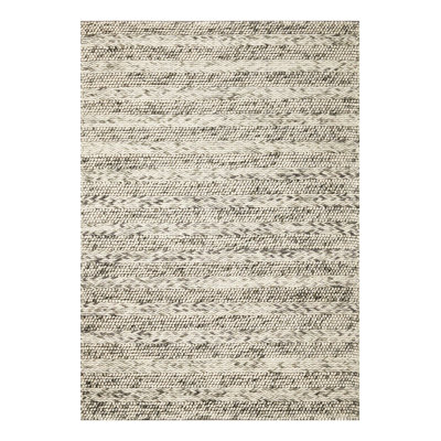Tapis rayé en laine gris et ivoire fait à la main 3 pi x 5 pi
