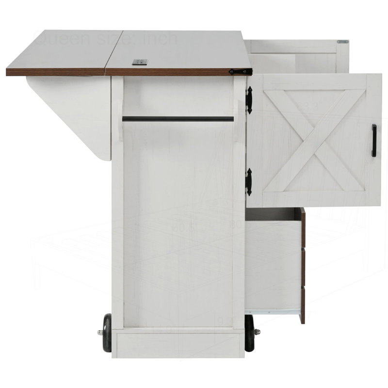 54" Farmhouse Kitchen Island with Drop Leaf, White