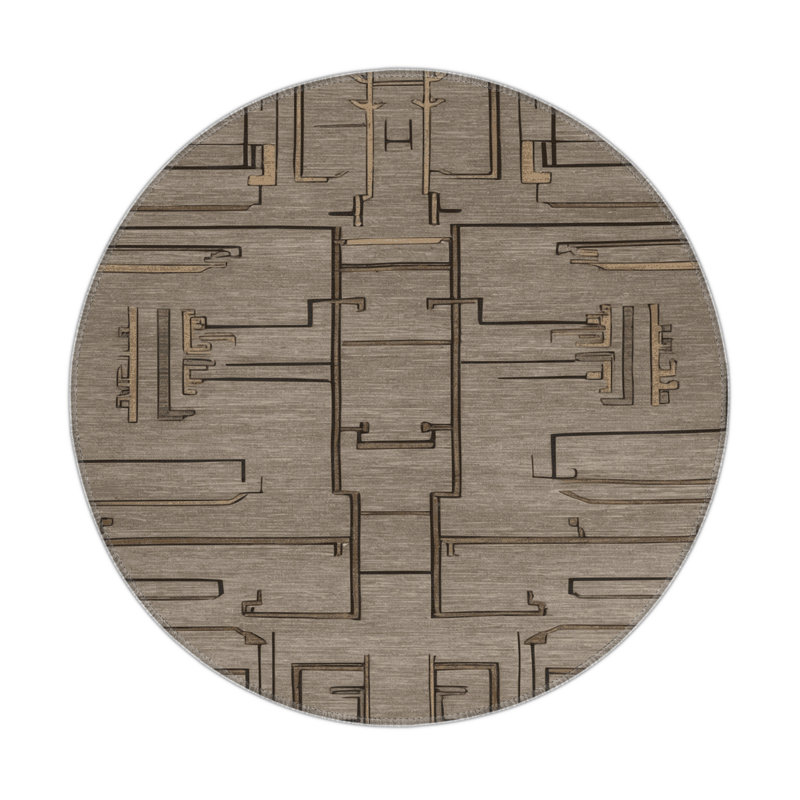 ArtDeco Gray Indoor and Outdoor Area Rug, Round 5'