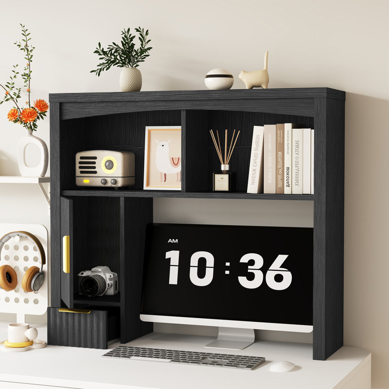 Étagère de bureau avec rangement et 3 compartiments ouverts, Noir