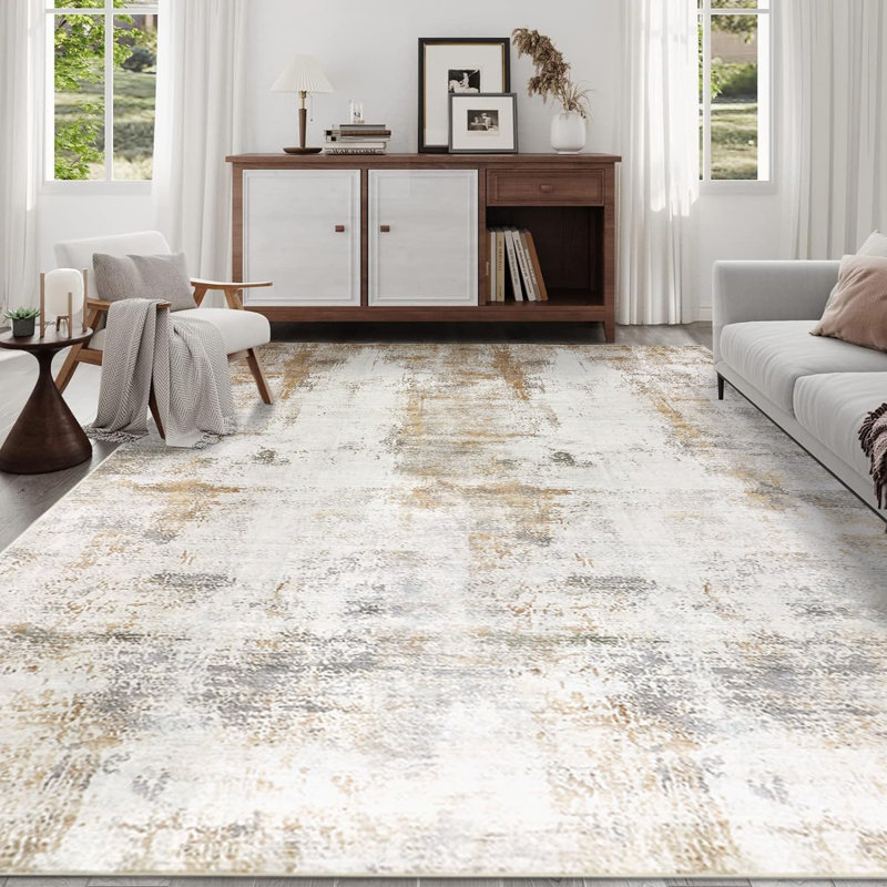 Area Rugs Living Room Clearance Neutral Large Area Rug Low Pile Soft Throw Rugs for Living Room Rubber Backed Modern Area Rug for Under Queen Size Bed Dining Room