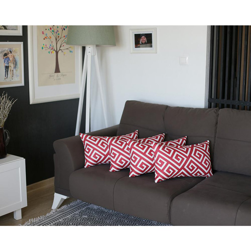 Red and White Geometric Polyester Pillow Cover Set