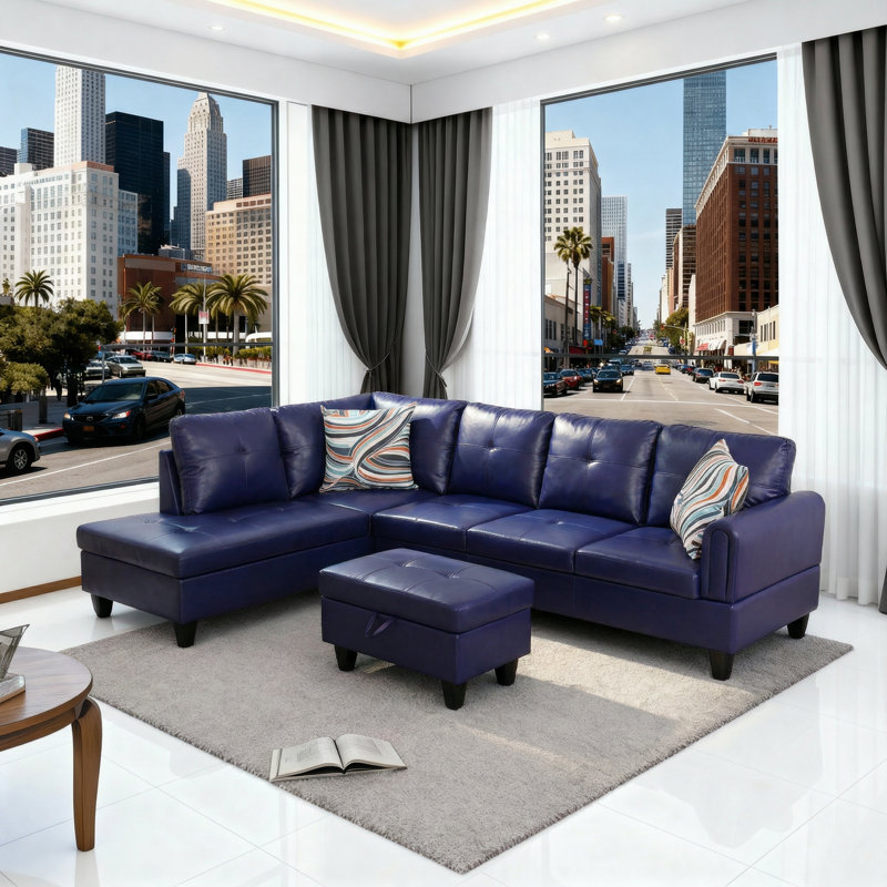 Canapé modulaire en similicuir 3 pièces, Similicuir mauve, Orienté à droite