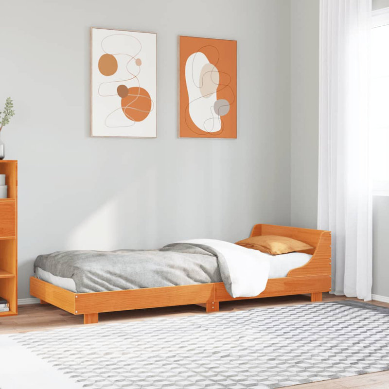 Solid Wood Bed, European Single (90 x 200cm), Wax Brown