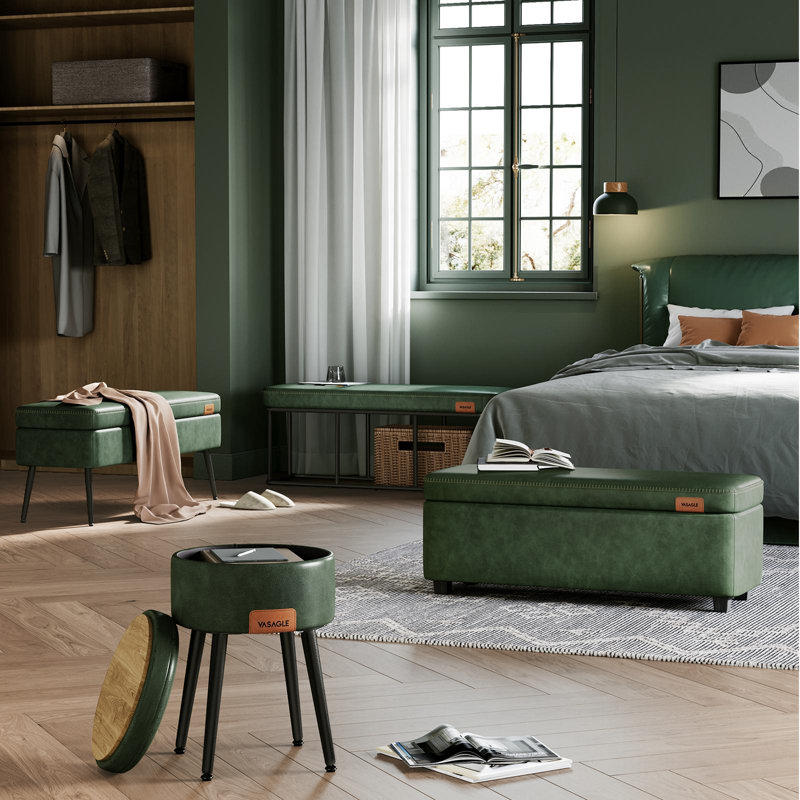 Banc de rangement en cuir, Vert forêt