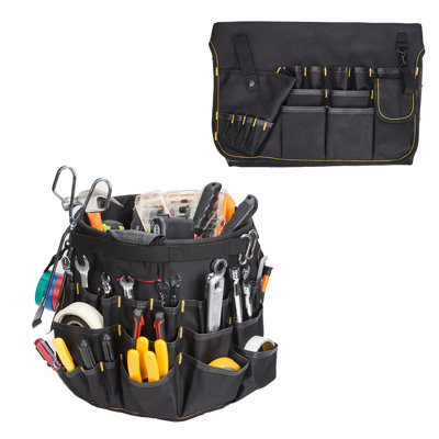 Oxford Fabric Tool Bag for 11.81" Bucket, Heavy Duty Organizer with Multiple Pockets, Black
