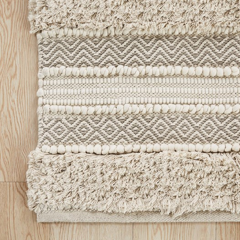 Woven Stripe Bath Rug 22x58" - Natural Hue Heavy Shaggy Texture Non-skid Backing Washable Floor Mat Handwoven Soft Latex Back Machine Bathroom Runner