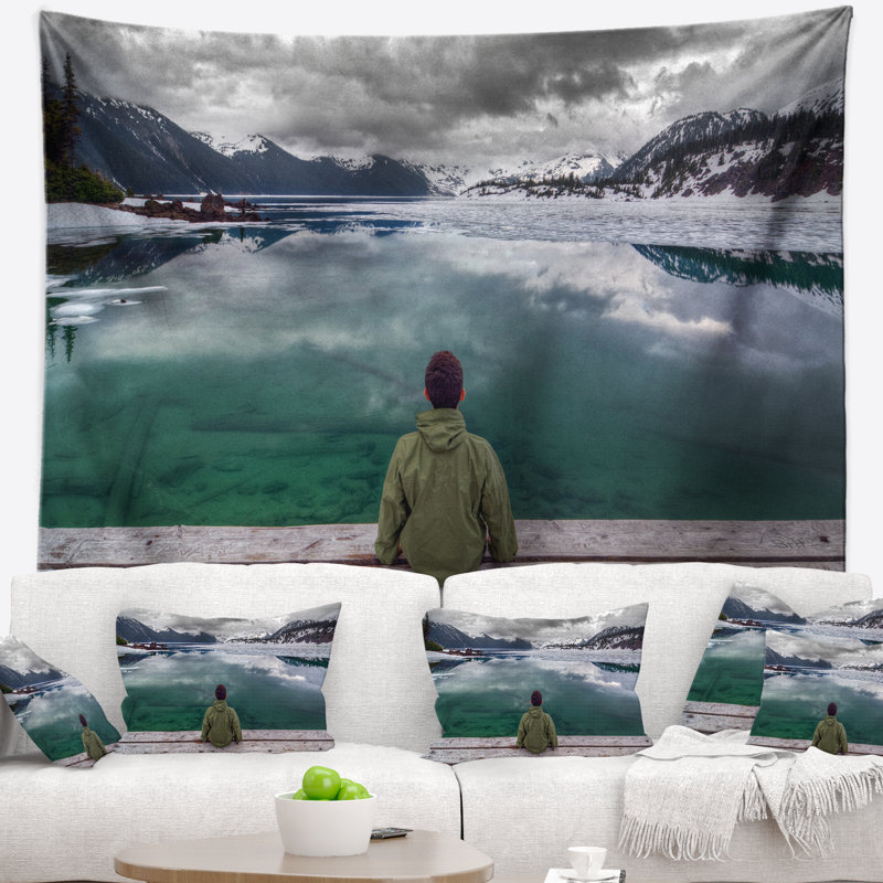 Tapisserie en polyester regardant "mountain lake" avec accessoires suspendus inclus, H 50 po x l 60 po