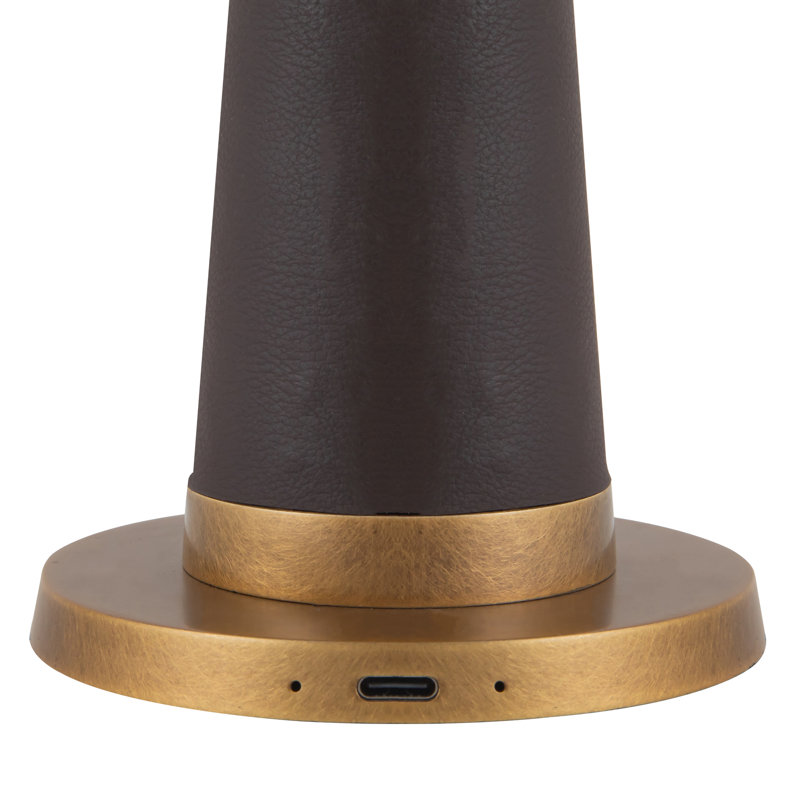 Clemence 11-in Red dimmable LED Table Lamp, Espresso Vegan Leather