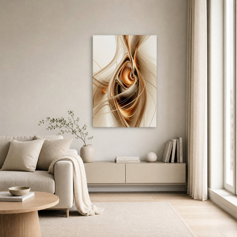 Rubans de bronze métallisé sur toile beige, tableau mural, 18"H x 12"W