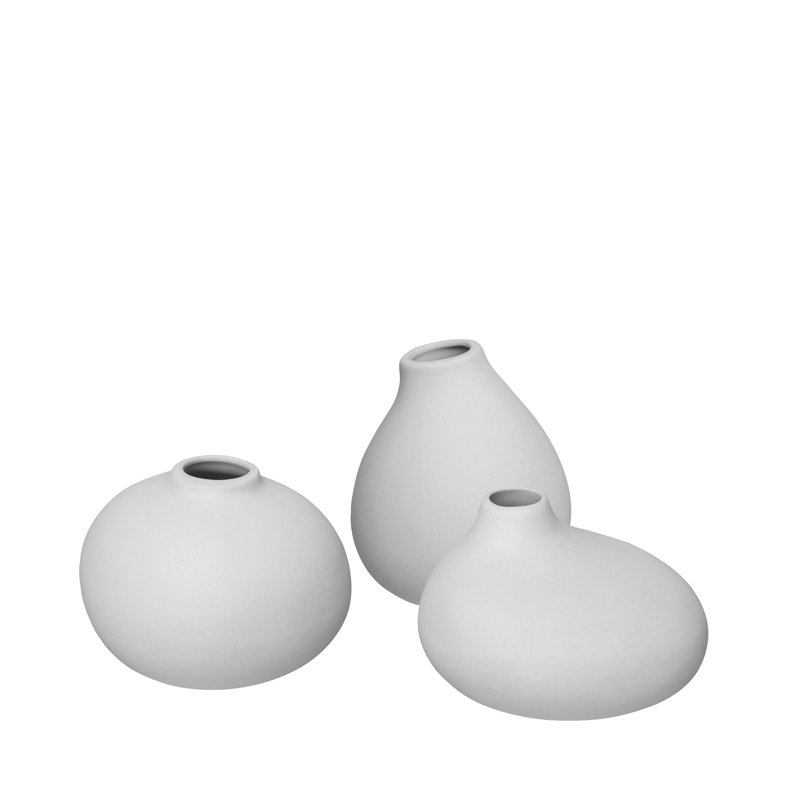 Nona Modern Porcelain Bouquet Vase Set in Microchip Grey