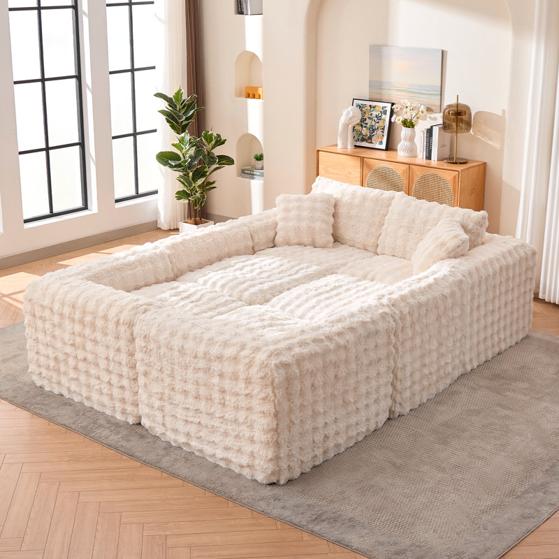 Canapé modulaire 6 pièces Boneless, Fausse fourrure beige