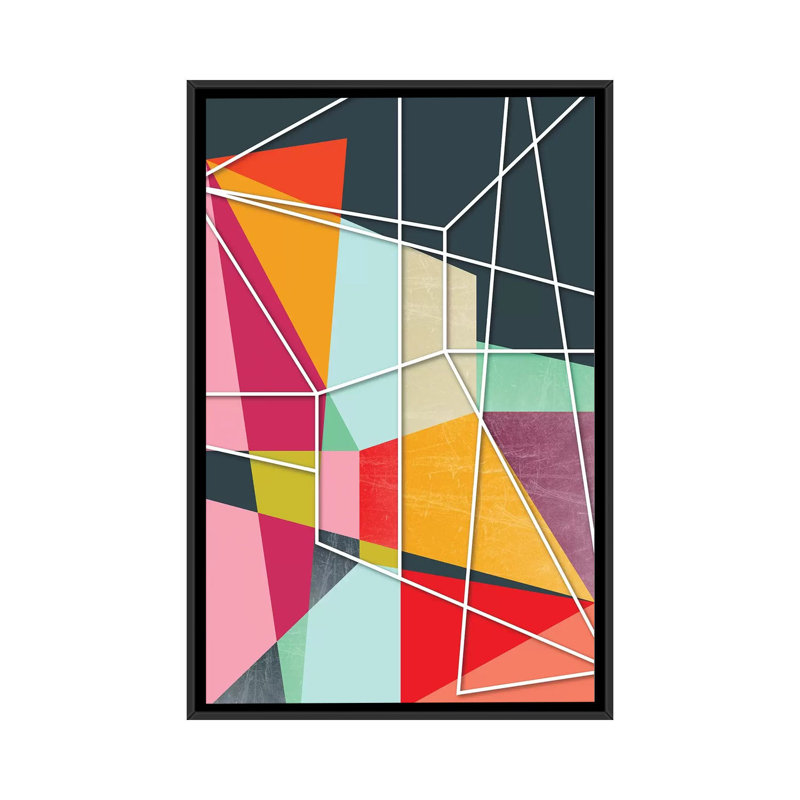 « color block v », reproduction d’impression sur toile, H 26 po x l 18 po x P 1,5 po, Toile avec cadre noir, Pas de tapis