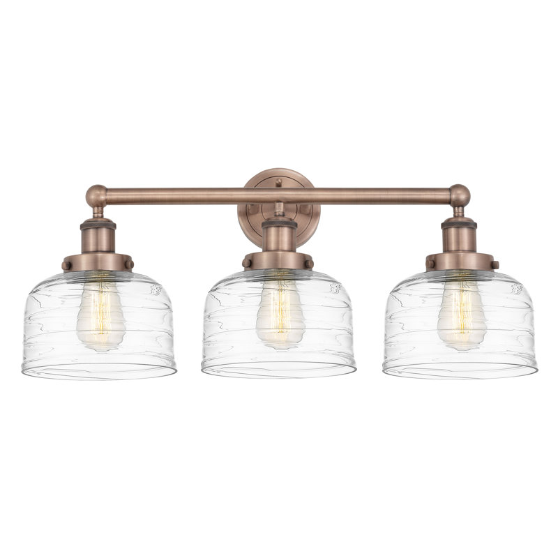 Raykwan 3 - Light Dimmable Vanity Light, Antique Copper, Clear Deco Swirl