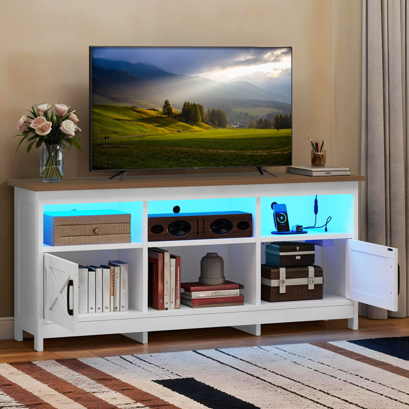 Meuble télé 59,00 po Mercato, H 25,6 po x l 59 po x P 15,7 po, Blanc / bois de chêne