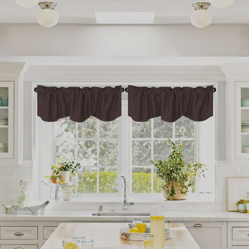 2 Panels Blackout Curtain Valances for Kitchen Windows/Living Room/Bathroom Privacy Protection Rod Pocket Decoration Scalloped Winow Valance Curtains