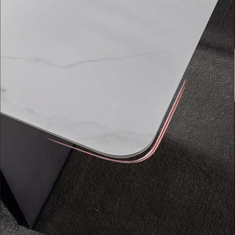 Simple Rectangular White Rock Slab Dining Table, 29.5" H x 70.8" L x 35.4" W