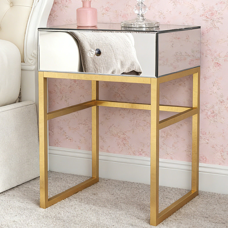 Mirrored Glass 1 Drawer Bedside Table