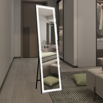  Sumerain 60"x16" Black Edge Resistant LED Full Length Mirror with Lights, Black Frame, Shatterproof Tempered Glass, Dimming & Memory Function, Full Body Floor Standing Mirror for Bedroom, Living Room, Dressing Room