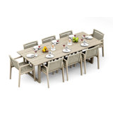 7 Pcs Grade-A Weathered Teak Wood Dining Set: 98" Sema Rectangle Table  And 6 Sema Arm Chairs #11Se3306