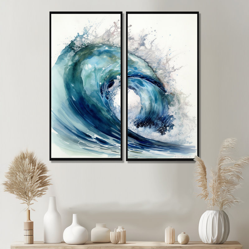 Mandell - Grande plage moderne, estampes d'art sur toile, 2 pièces, H 32 po x l 32 po, Reproduction avec cadre flottant, Noir