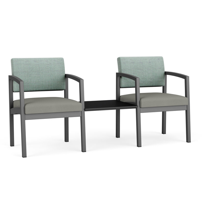 Structure en tandem 2 places avec table centrale Lenox, Gris anthracite, Midnight Black, Chambray Seafoam/Patriot Plus Dove