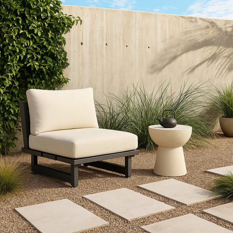 Hubery Aluminum Outdoor Armless Lounge Chair, Cream, Dark Gray