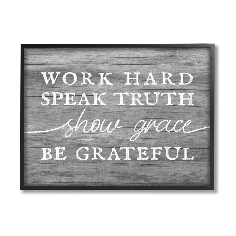 «Be Grateful Rustic Grain Motivation Motivation» par Daphne Polselli - cadre flottant, art textuel sur bois