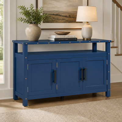 Pine Wood Buffet Cabinet With 3-door Storage, Sideboard Cabinet with Dual Storage areas,Coffee Bar With Metal Handles And Exposed Metal Rivets For Din