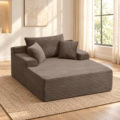 Chaise longue d'intérieur surdimensionnée avec 3 coussins de soutien confortables, accoudoirs larges, revêtement en velours côtelé doux et rembourrage en mousse haute densité
