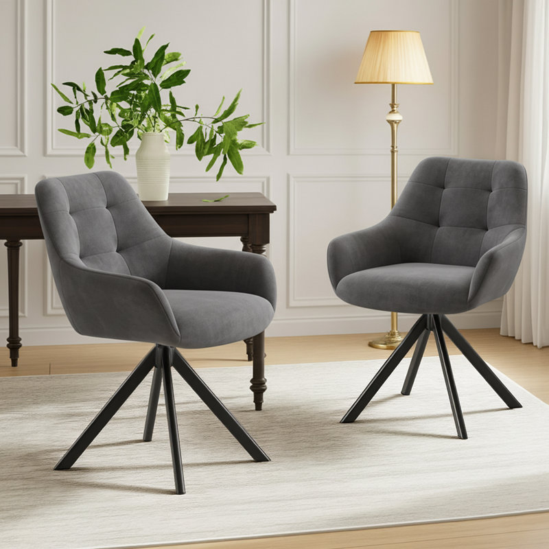 48cm H Fabric Upholstered Metal Upholstered Back Armchair, Grey