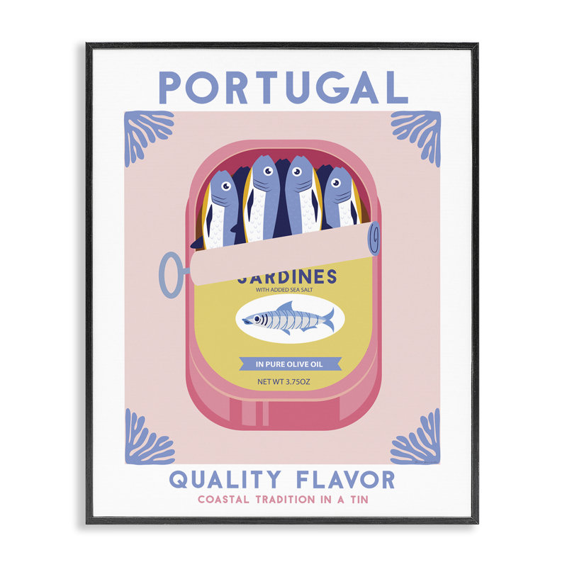  Art portugaise de sardine portugaise par Omar Escalante, H 14 po x l 11 po, Giclée encadrée noir minuit