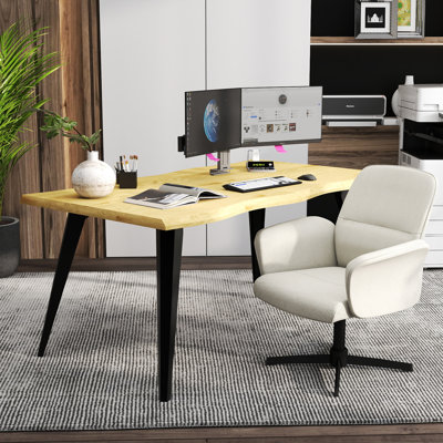 2-Piece Industrial Swivel Office Chair and Rectangular Wood Desk Set for Home Office or Executive Workspace